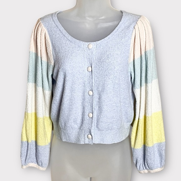 LOVESHACKFANCY Aidyn Cropped Pastel Color Block Button Cardigan Size Small - Picture 3 of 7